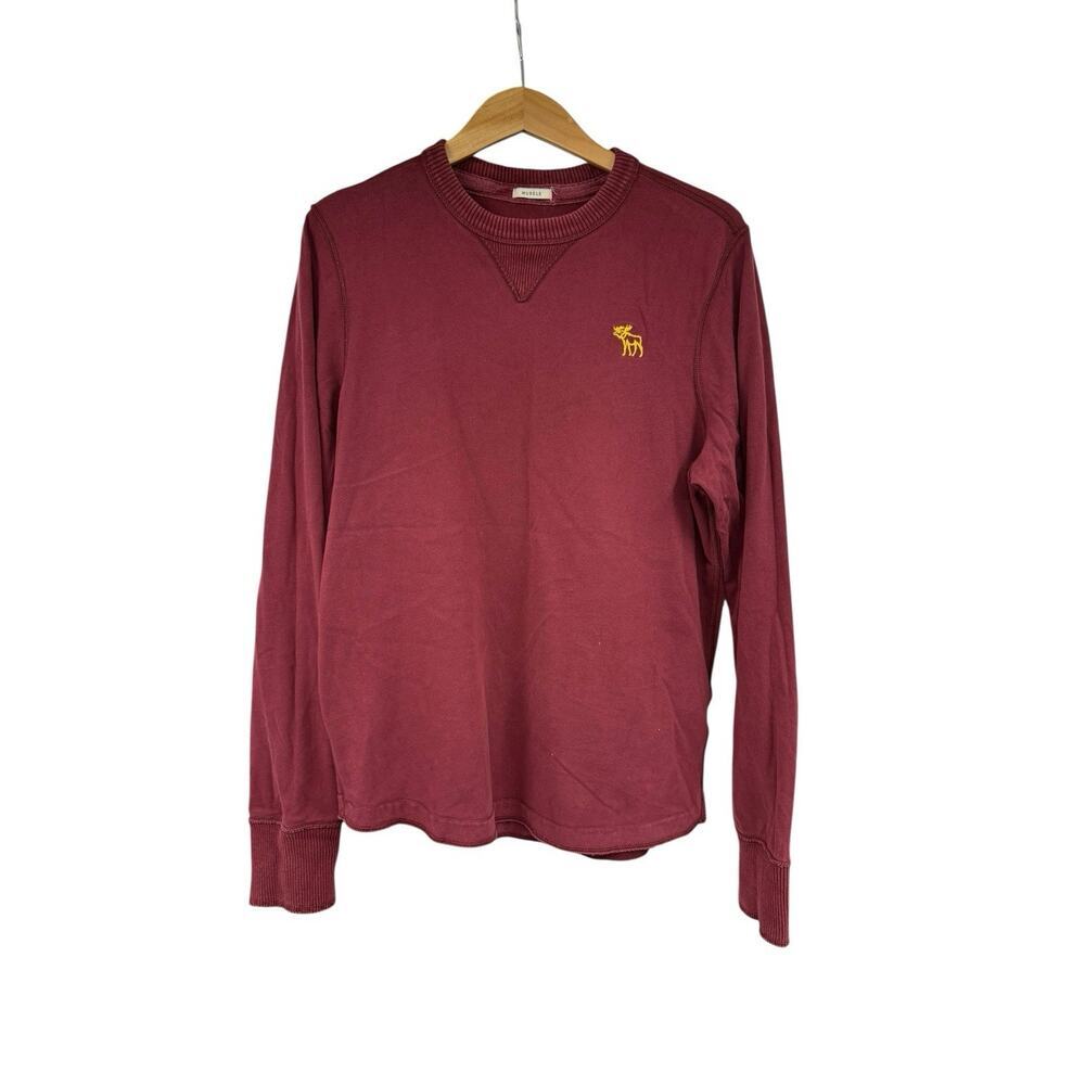 Abercrombie‎ & Fitch Shirt Mens Large Red Burgundy Long Sleeve Muscle Fit Moose